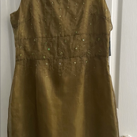 NWT green lined dress with intricate designs and beading, size 12. - Picture 3 of 6